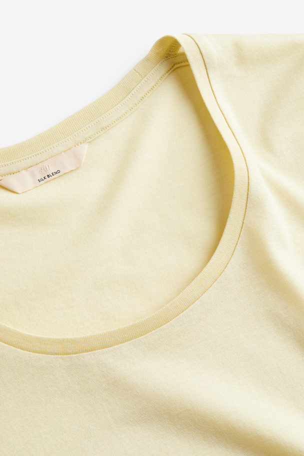 H&M Silk-blend T-shirt Pale Yellow