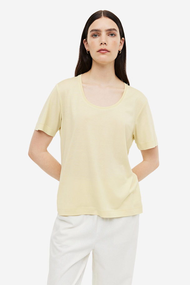 H&M Silk-blend T-shirt Pale Yellow
