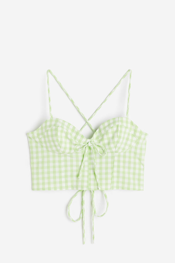 H&M Cropped Bustier Top Light Green/checked