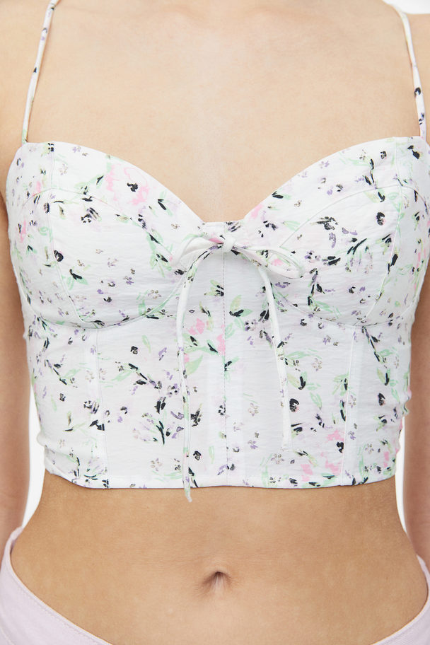 H&M Cropped Bustier Top White/floral