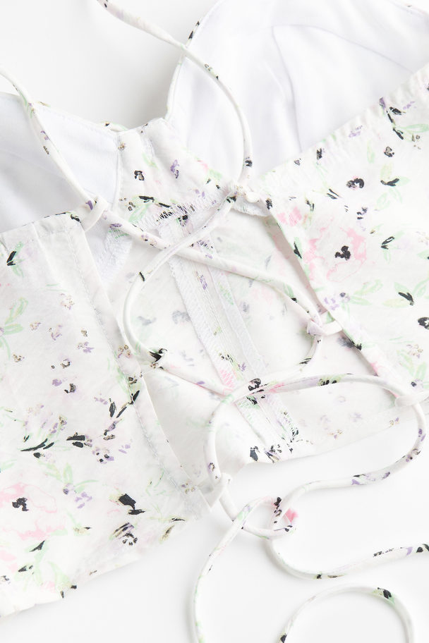 H&M Cropped Bustier Top White/floral