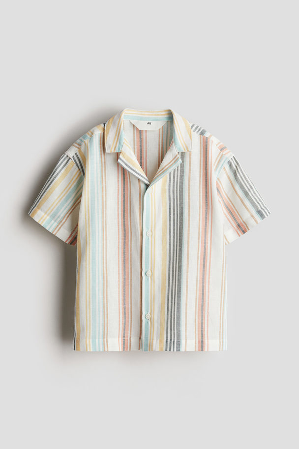 H&M Patterned Resort Shirt Natural White/striped