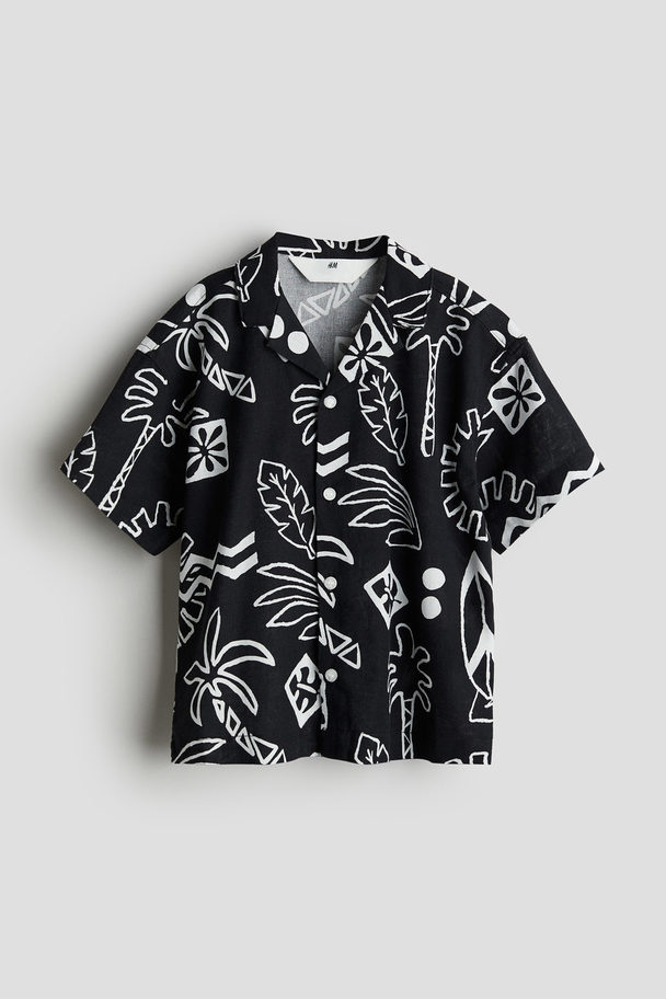 H&M Casual Overhemd Met Dessin Zwart/dessin