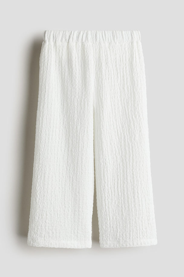 H&M Crinkled Wide Trousers White
