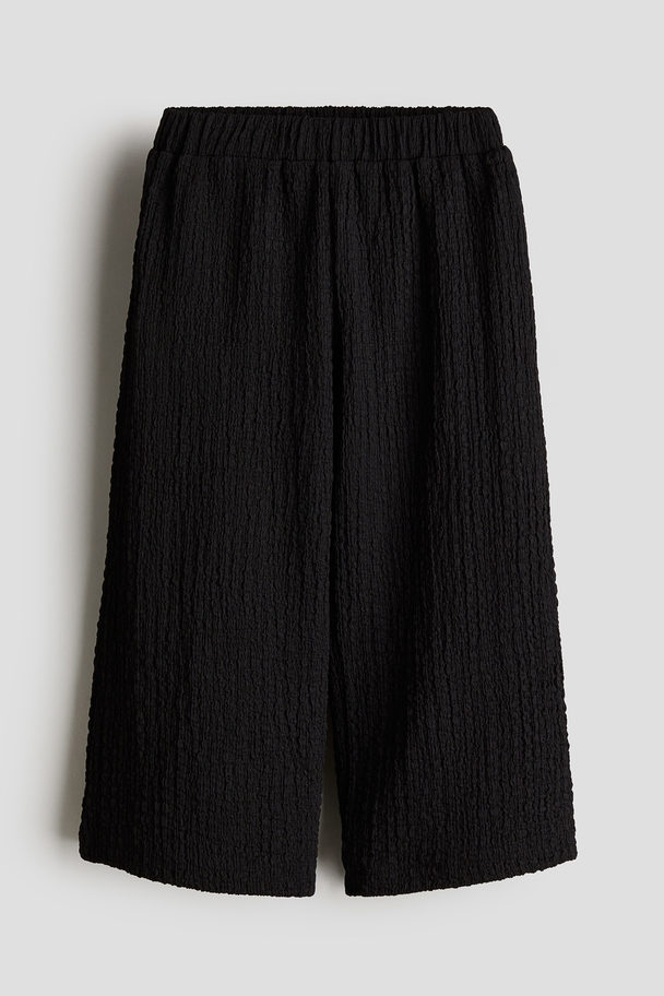 H&M Crinkled Wide Trousers Black