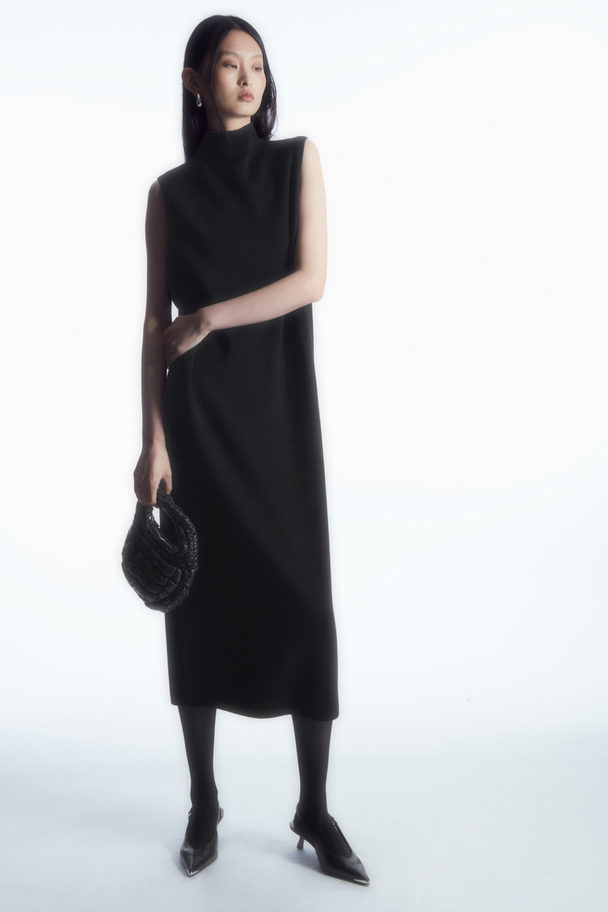 COS Brooch-detail Wool Turtleneck Dress Black