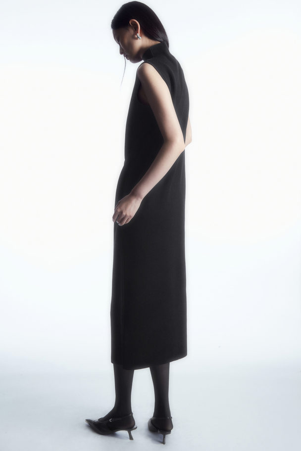 COS Brooch-detail Wool Turtleneck Dress Black