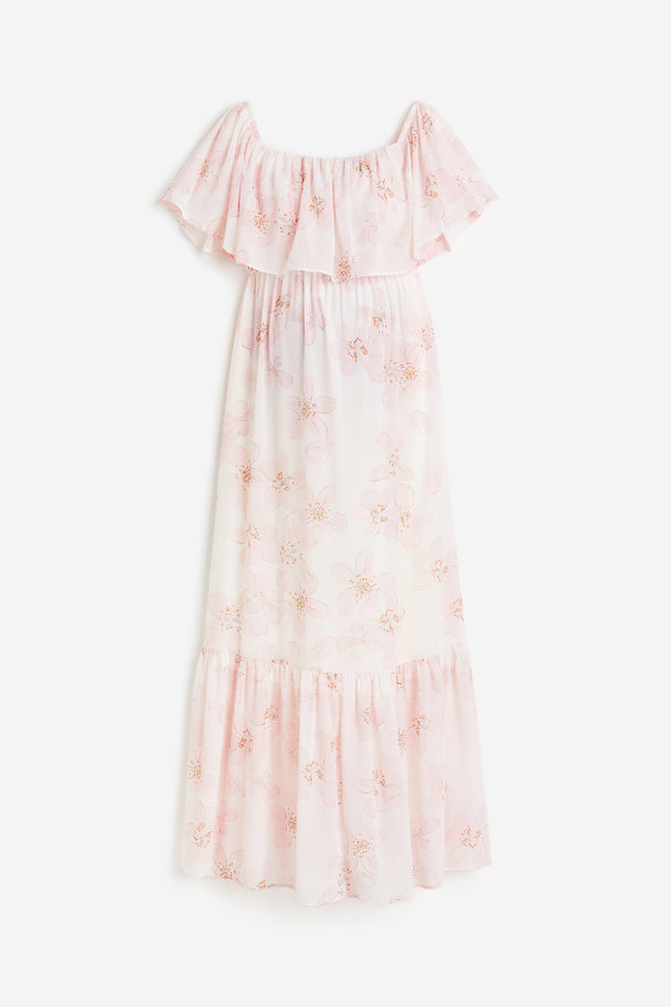 H&M Mama Flounced Off-the-shoulder Dress Cream/pink Floral