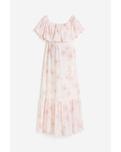 Mama Flounced Off-the-shoulder Dress Cream/pink Floral