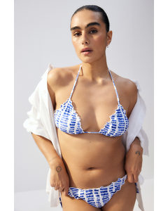 Bikinitruse Brazilian Tanga Med Knyting Hvit/blå Mønstret