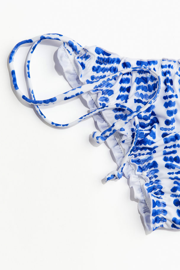 H&M Bikinihose Brazilian zum Binden Weiß/Blau gemustert