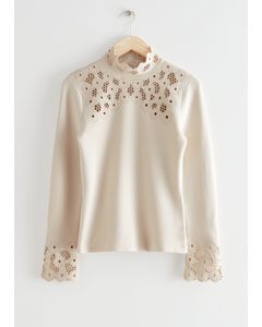Fitted Lace-trim Top Beige
