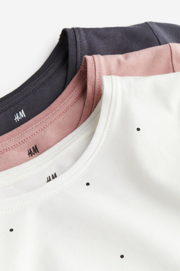 H&M Set Van 3 Tops Met Lange Mouwen Wit/stippen