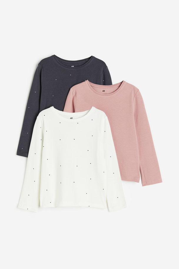 H&M Set Van 3 Tops Met Lange Mouwen Wit/stippen