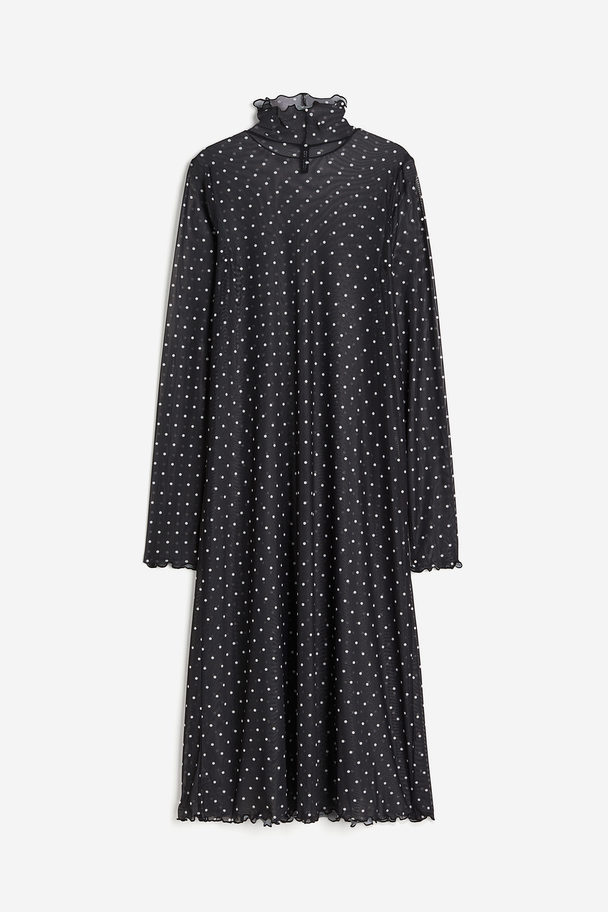 H&M Overlock-detail Mesh Bodycon Dress Black/spotted