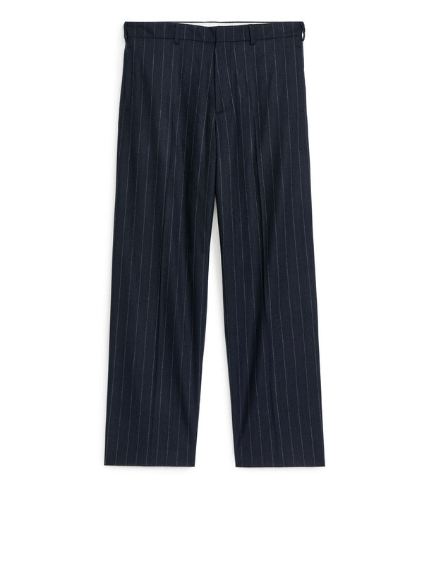 ARKET Wide Wool Blend Trousers Navy/pinstripe