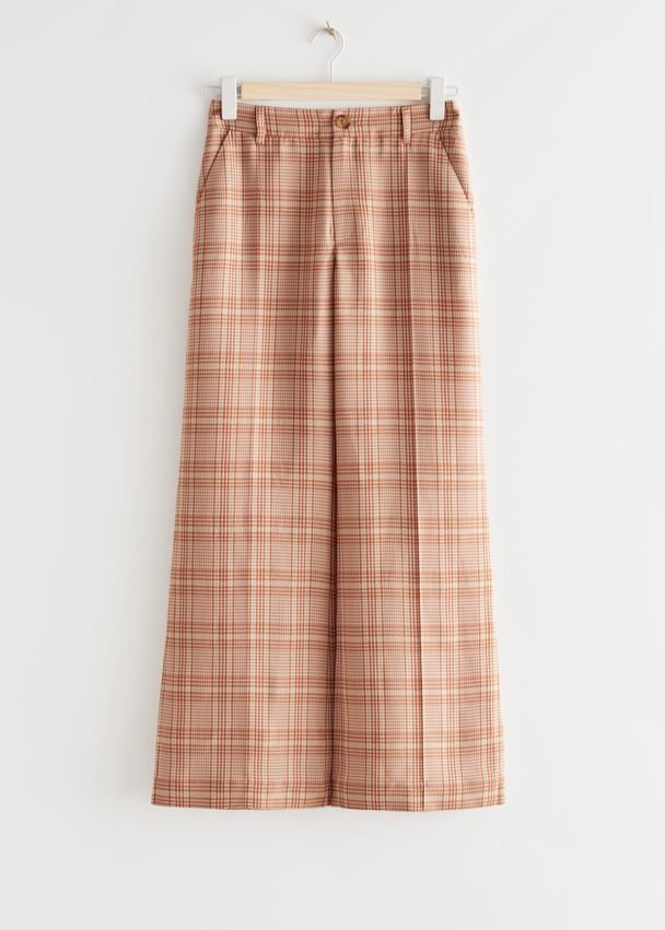 & Other Stories Flared Cropped Trousers Beige Plaid