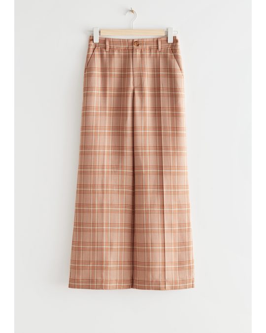 & Other Stories Flared Cropped Trousers Beige Plaid