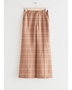 Flared Cropped Trousers Beige Plaid