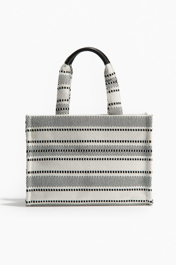 H&M Cotton-blend Shopper Black/white Striped