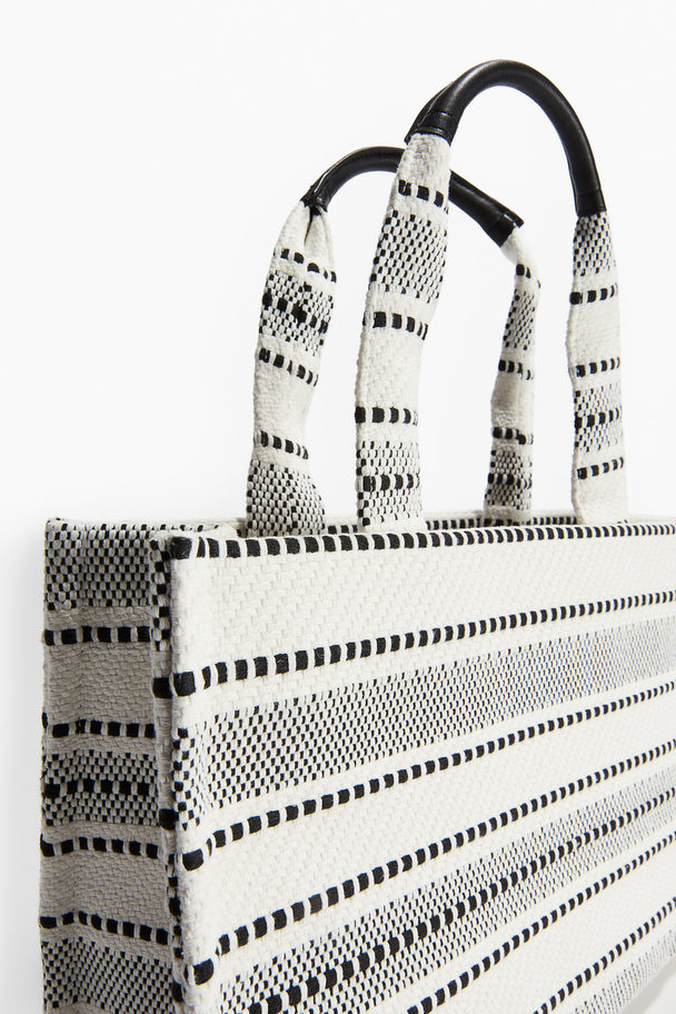 H&M Cotton-blend Shopper Black/white Striped