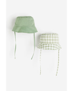 2-pack Cotton Sun Hats Light Green/checked