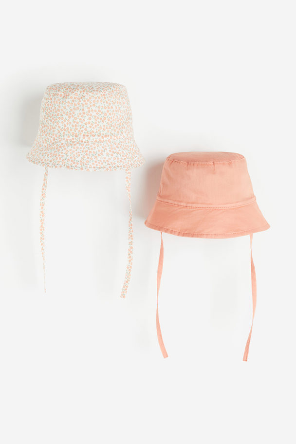 H&M 2-pack Cotton Sun Hats Apricot/floral