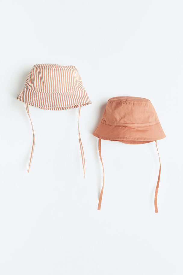 H&M 2-pack Cotton Sun Hats Rust Pink/striped