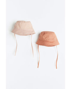 2-pack Cotton Sun Hats Rust Pink/striped