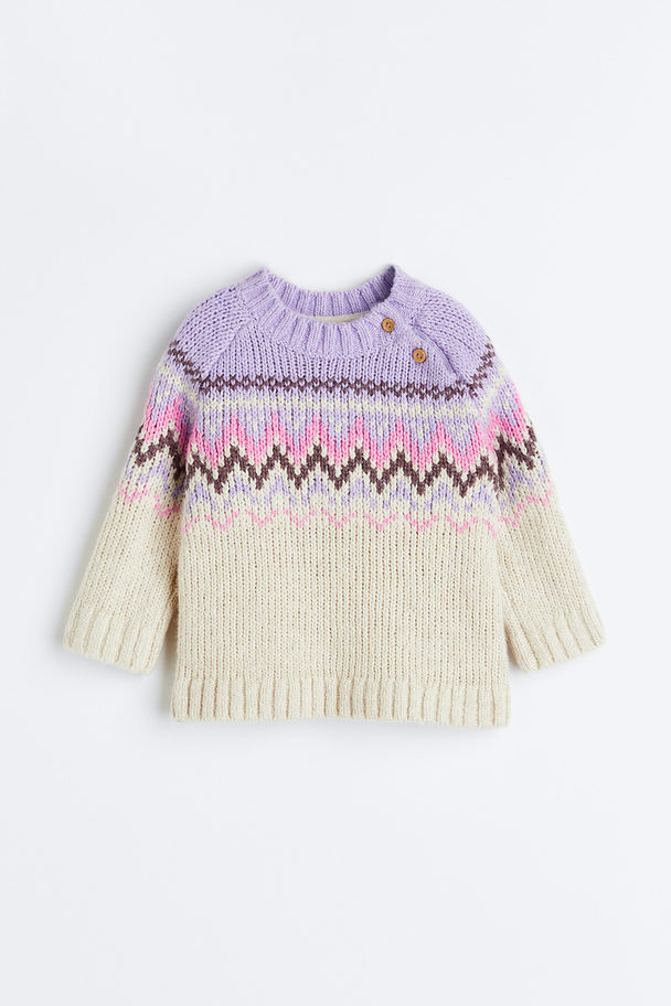 H&M Knitted Turtleneck Jumper Light Beige/patterned