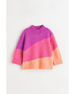 Knitted Turtleneck Jumper Purple/peach Pink