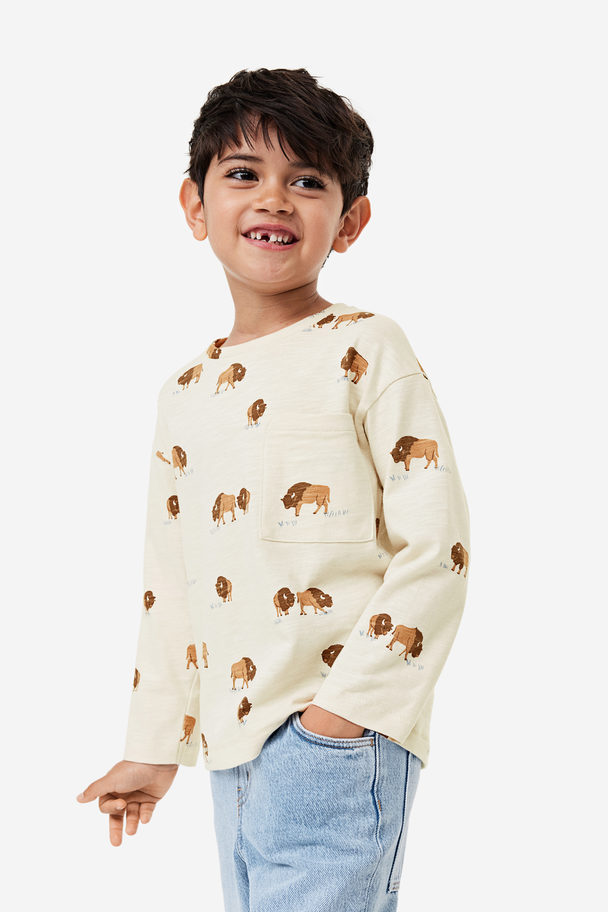 H&M Shirt Met Dessin Gebroken Wit/bizon