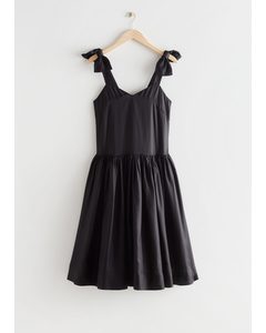 Bow Strap Silk Midi Dress Black