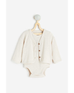 2-piece Cardigan And Bodysuit Set Natural White