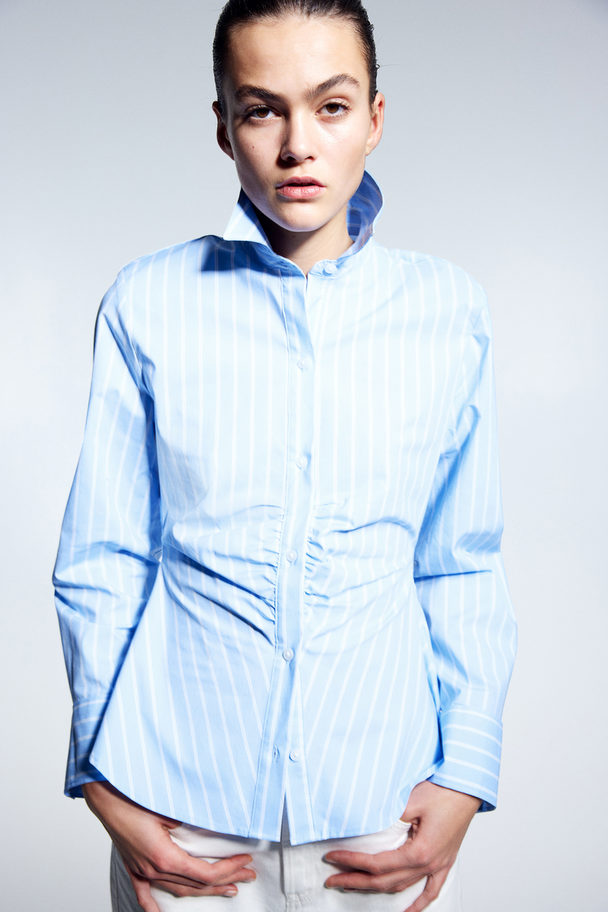 H&M Overhemdblouse Met Schoudervullingen Lichtblauw/gestreept