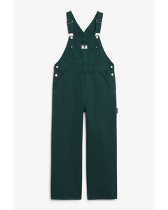 Oversized Denim Dungaree Dark Green