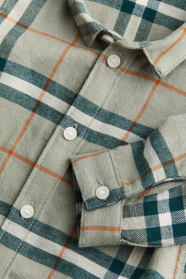 H&M Cotton Shirt Khaki Green/checked