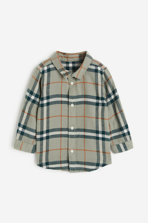 H&M Cotton Shirt Khaki Green/checked