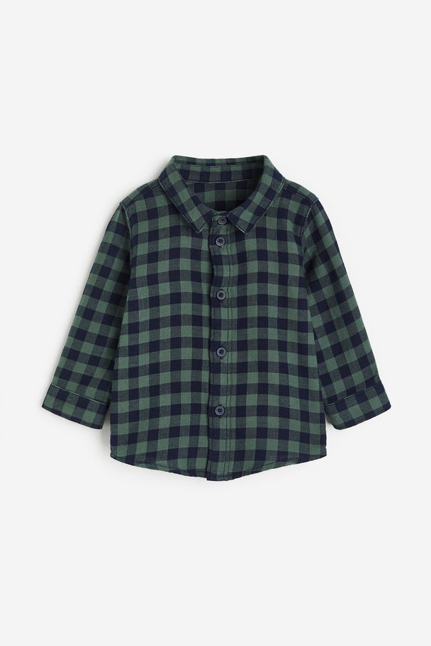 H&M Cotton Shirt Green/checked