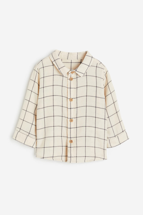 H&M Cotton Shirt Light Beige/checked