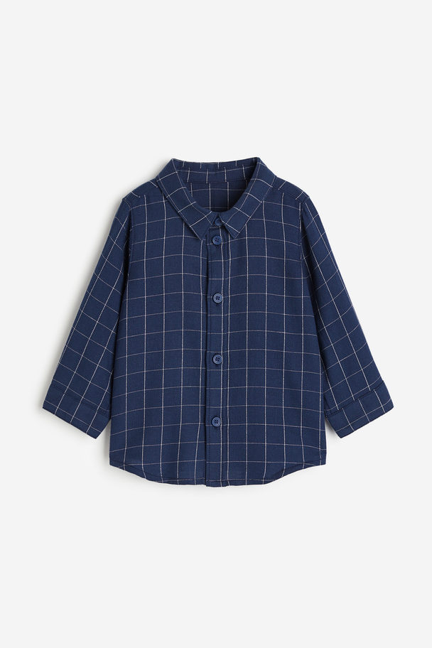 H&M Cotton Shirt Dark Blue/checked