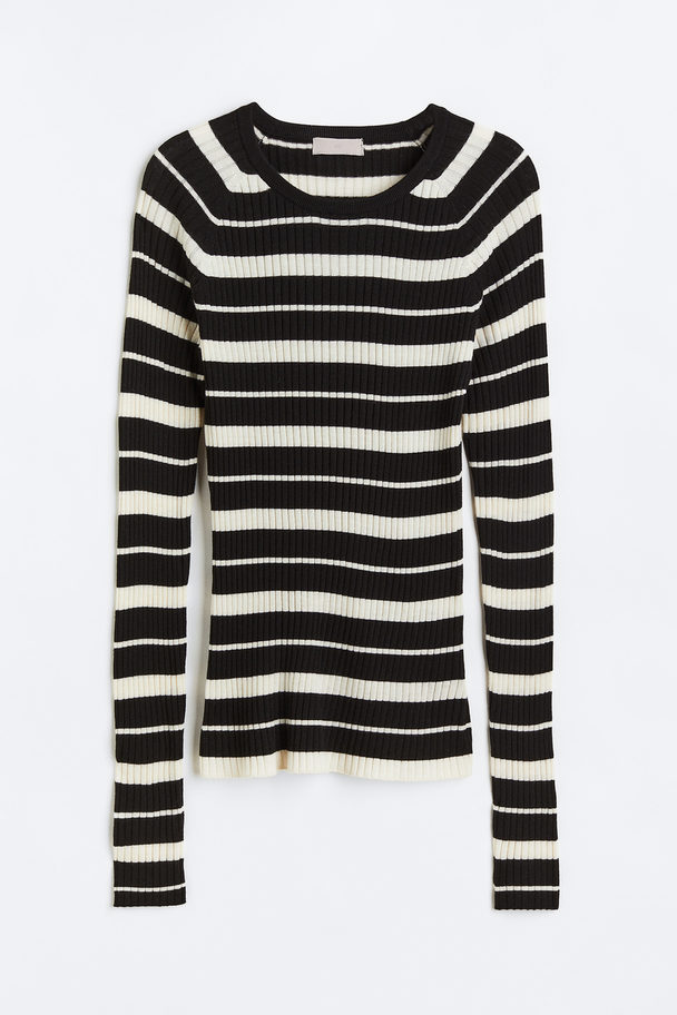 H&M Rib-knit Top Black/striped