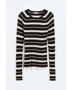 Rib-knit Top Black/striped