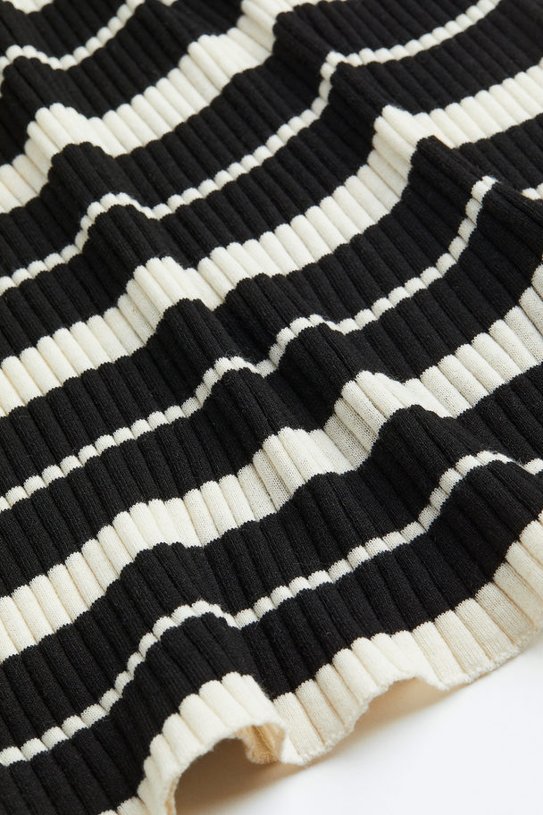 H&M Rib-knit Top Black/striped