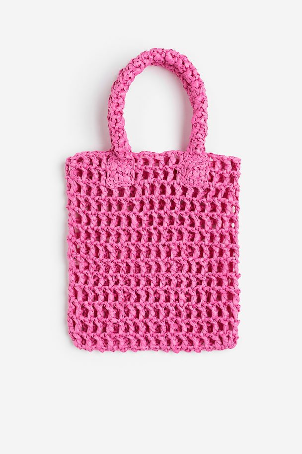 H&M Kleiner Shopper aus Bast Rosa