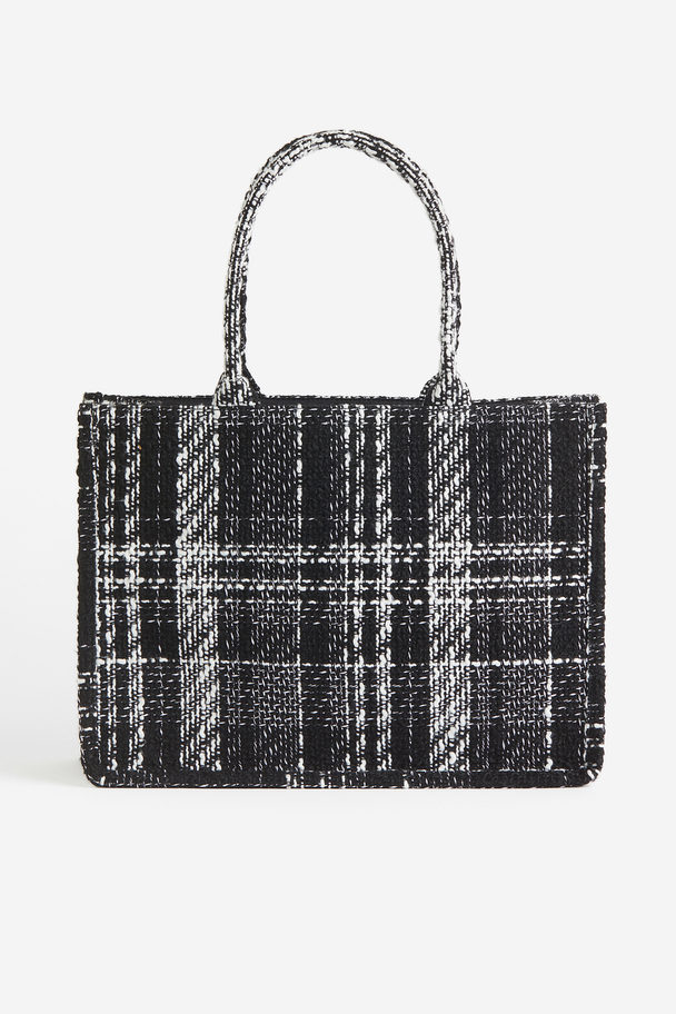 H&M Textured-weave Shopper Black/checked