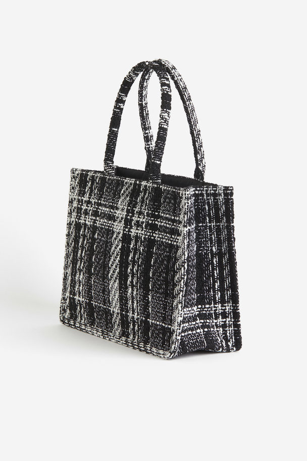H&M Textured-weave Shopper Black/checked