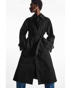 Regular-fit Twill Trench Coat Black