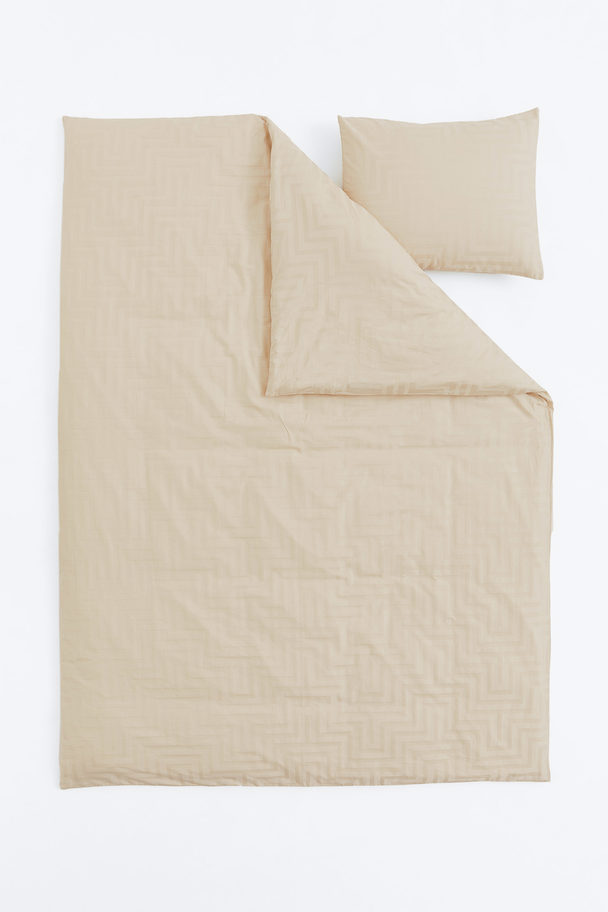 H&M HOME Cotton Sateen Single Duvet Cover Set Light Beige/patterned