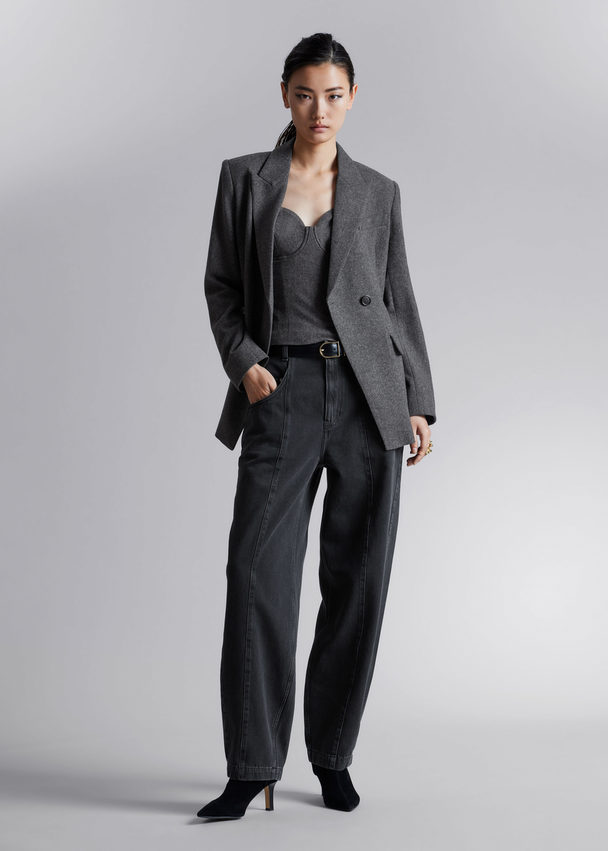 & Other Stories Fitted Asymmetric Wool Blazer Grey